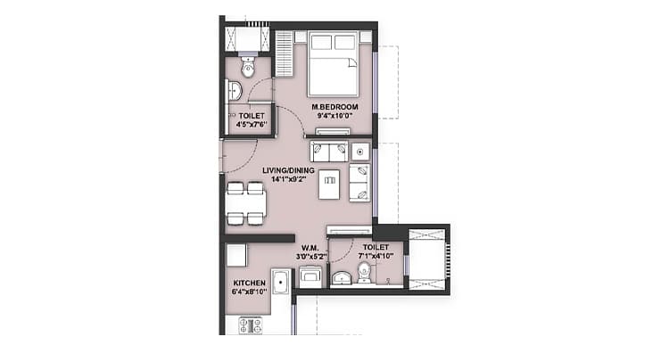 Floor Plan 1 BHK-441 Sq.ft.