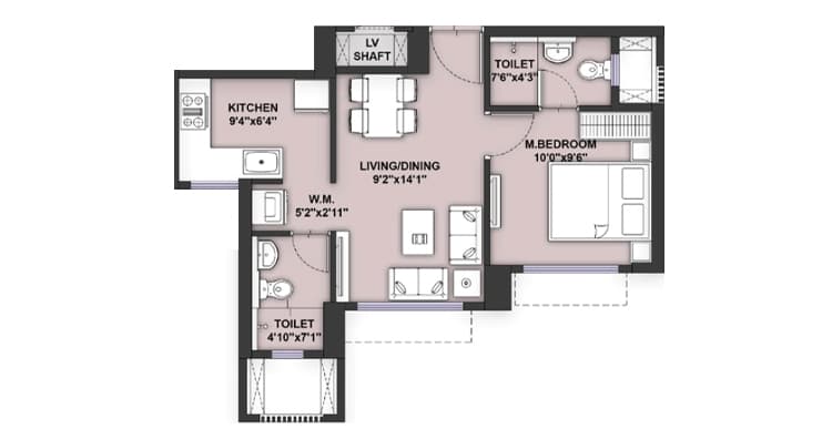Floor Plan 1 BHK-471 Sq.ft.