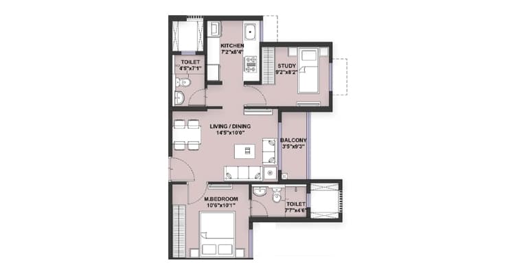 Floor Plan 2 BHK-600 Sq.ft.