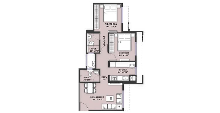 Floor Plan 2 BHK-634 Sq.ft.
