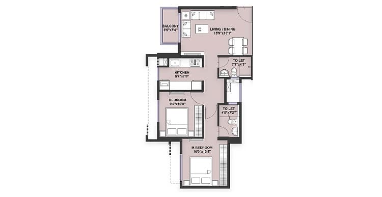 Floor Plan 3 BHK-951 Sq.ft.